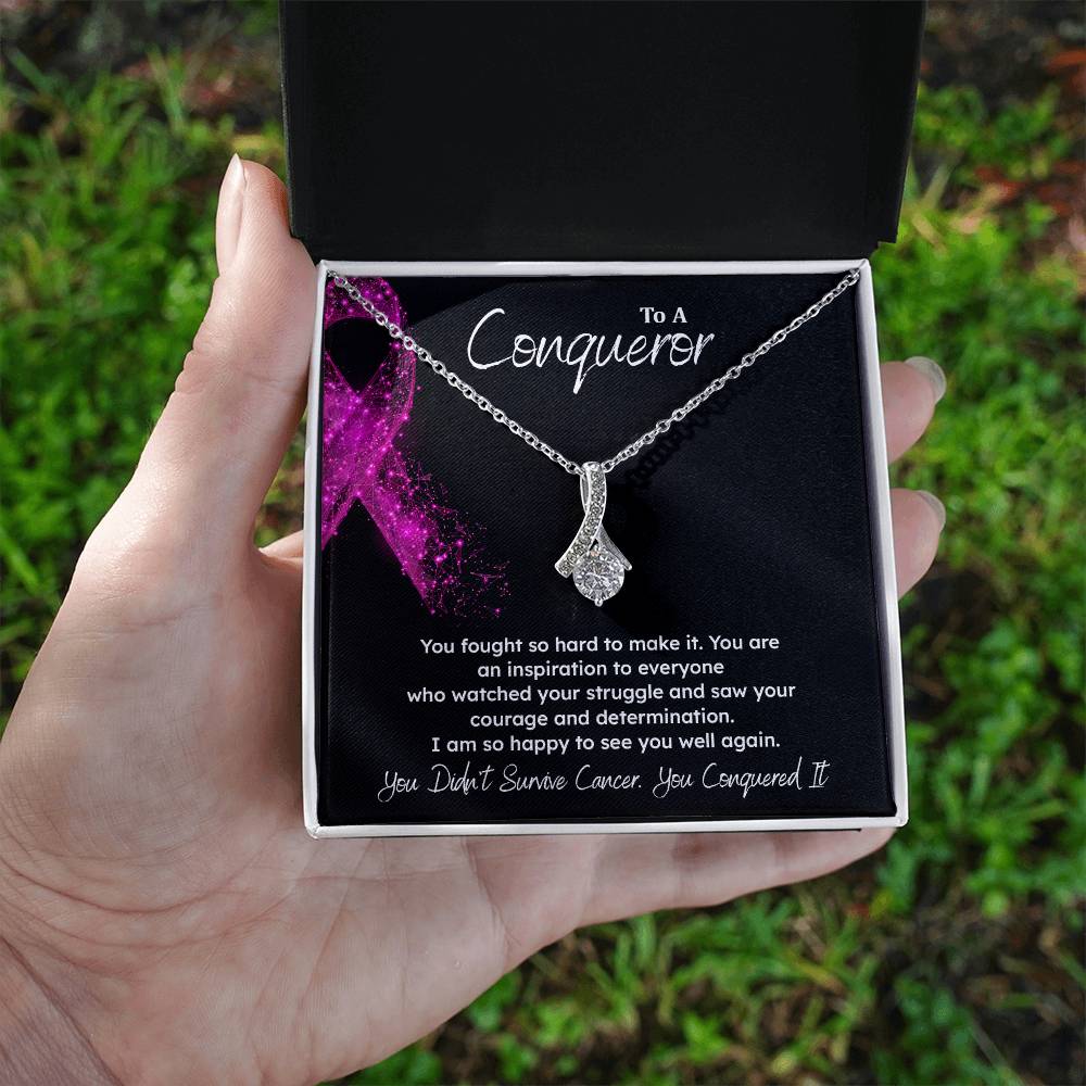 A Conqueror Fighting cancer jewelry Conqueror necklace Meaningful gift Supportive gift for cancer warriors You are strong necklace Braver necklace Stronger necklace Breast cancer necklace for soulmate Breast cancer necklace for soulmate