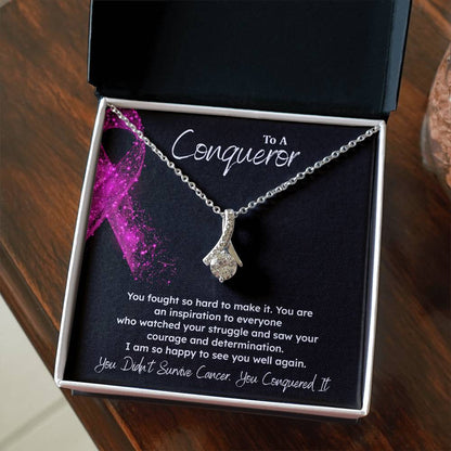 A Conqueror Fighting cancer jewelry Conqueror necklace Meaningful gift Supportive gift for cancer warriors You are strong necklace Braver necklace Stronger necklace Breast cancer necklace for soulmate Breast cancer necklace for soulmate