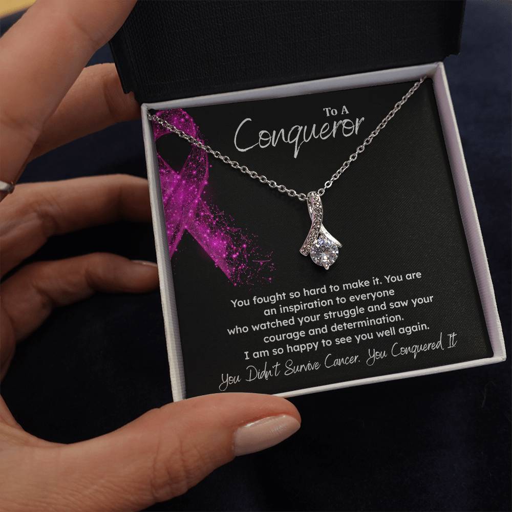 A Conqueror Fighting cancer jewelry Conqueror necklace Meaningful gift Supportive gift for cancer warriors You are strong necklace Braver necklace Stronger necklace Breast cancer necklace for soulmate Breast cancer necklace for soulmate