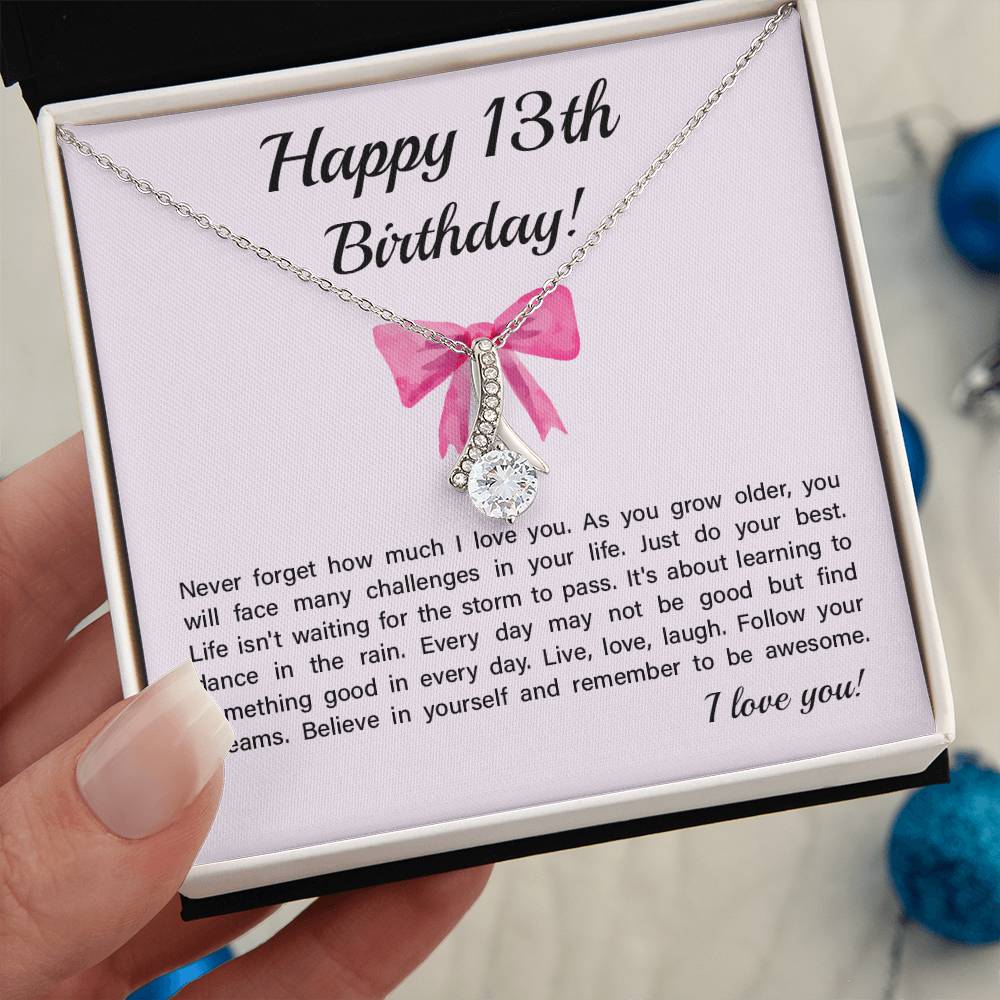 13th Birthday Necklace Gift for Teen Girl – Inspirational Card & Bow