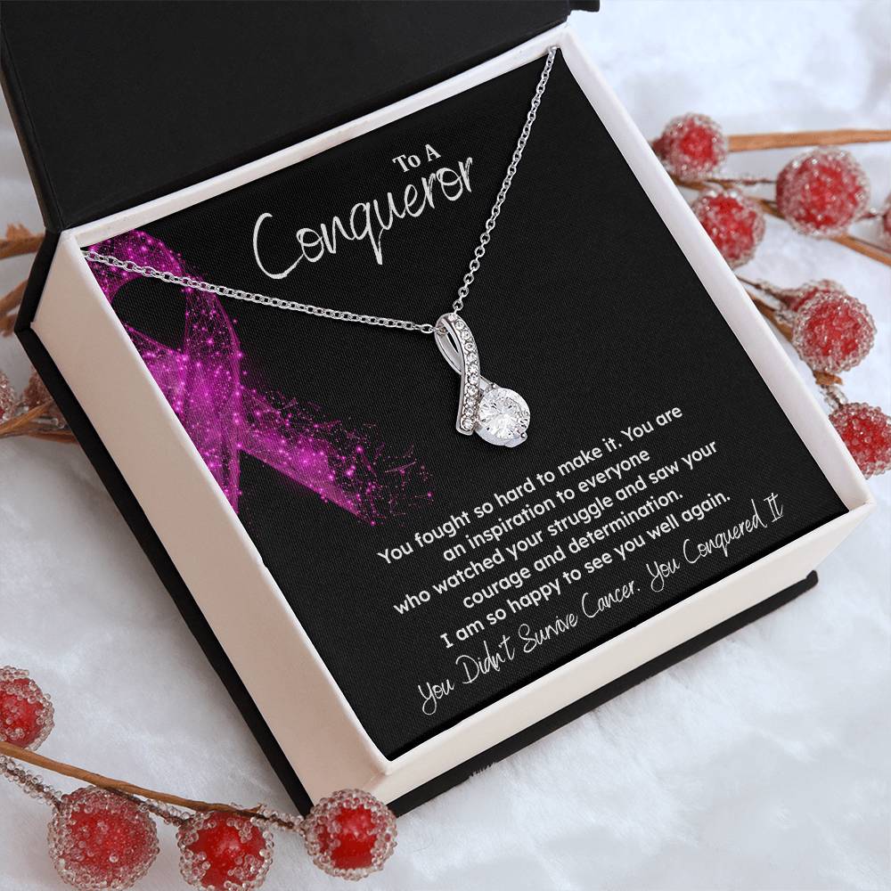 A Conqueror Fighting cancer jewelry Conqueror necklace Meaningful gift Supportive gift for cancer warriors You are strong necklace Braver necklace Stronger necklace Breast cancer necklace for soulmate Breast cancer necklace for soulmate