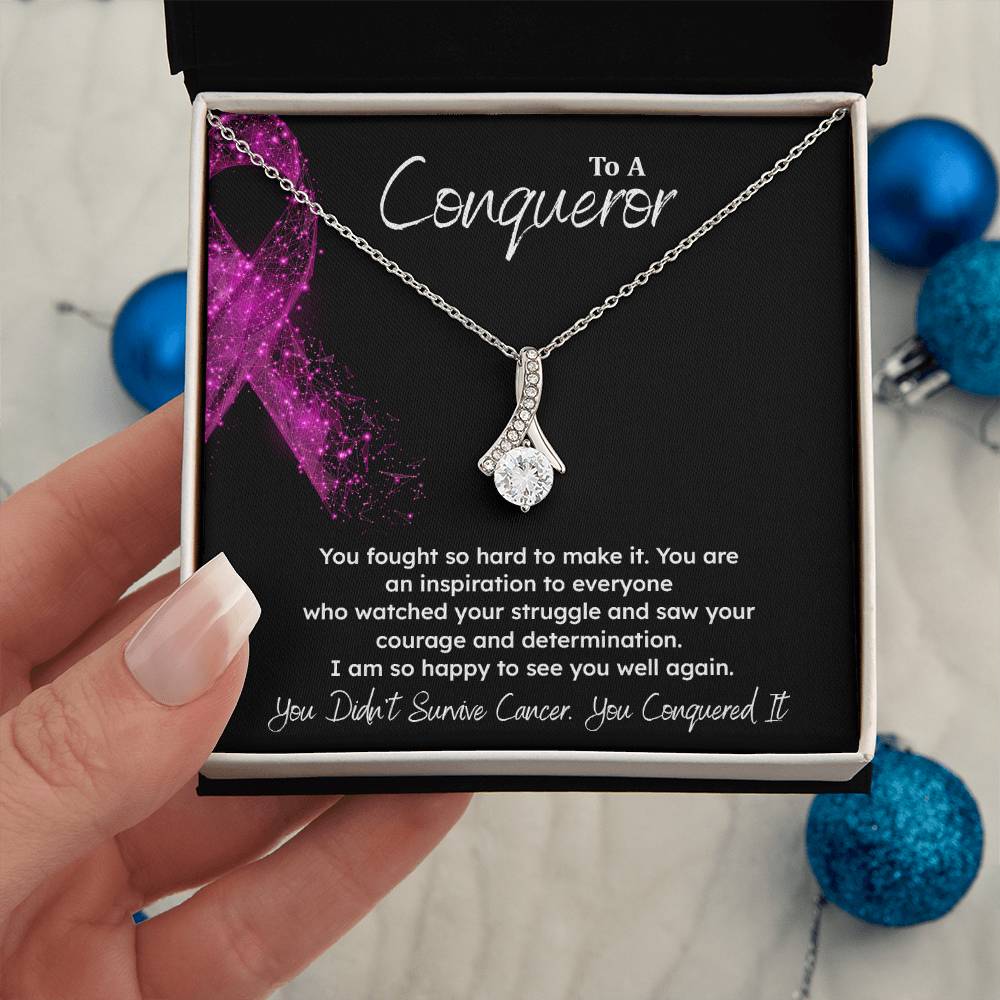 A Conqueror Fighting cancer jewelry Conqueror necklace Meaningful gift Supportive gift for cancer warriors You are strong necklace Braver necklace Stronger necklace Breast cancer necklace for soulmate Breast cancer necklace for soulmate