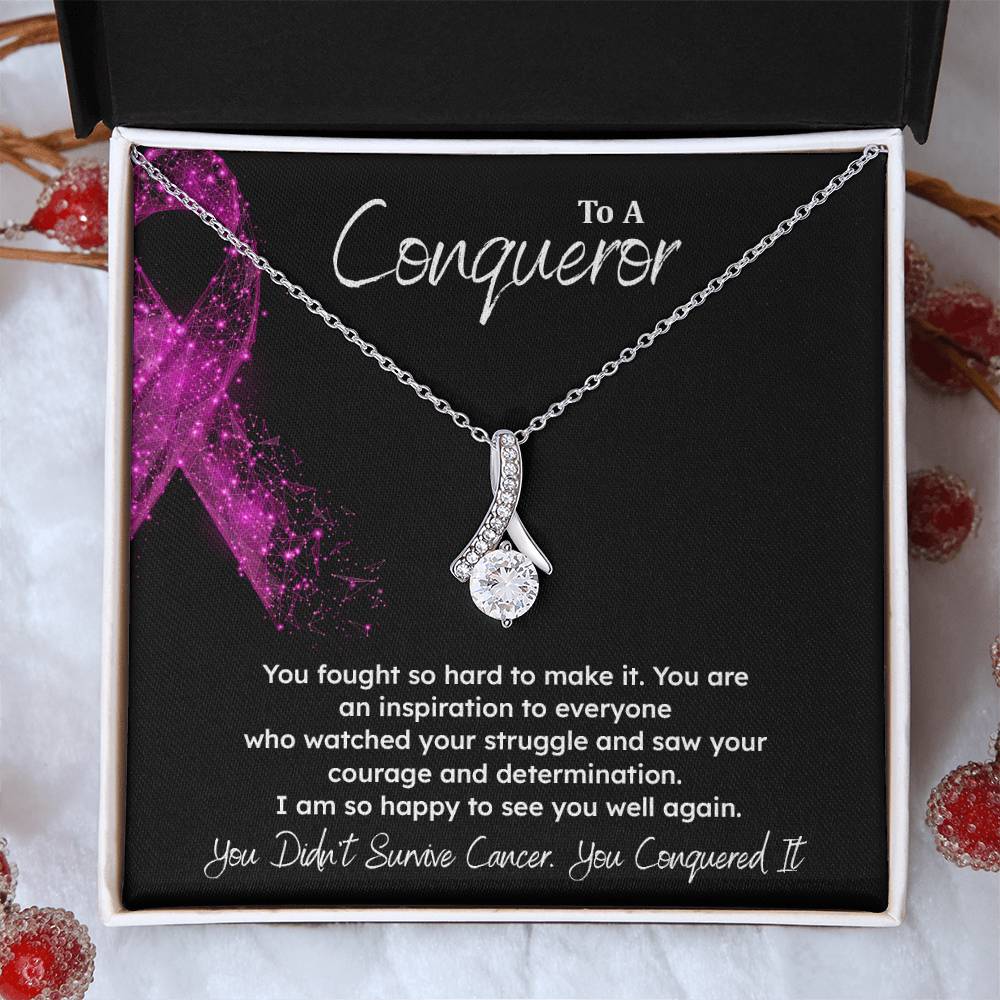 A Conqueror Fighting cancer jewelry Conqueror necklace Meaningful gift Supportive gift for cancer warriors You are strong necklace Braver necklace Stronger necklace Breast cancer necklace for soulmate Breast cancer necklace for soulmate