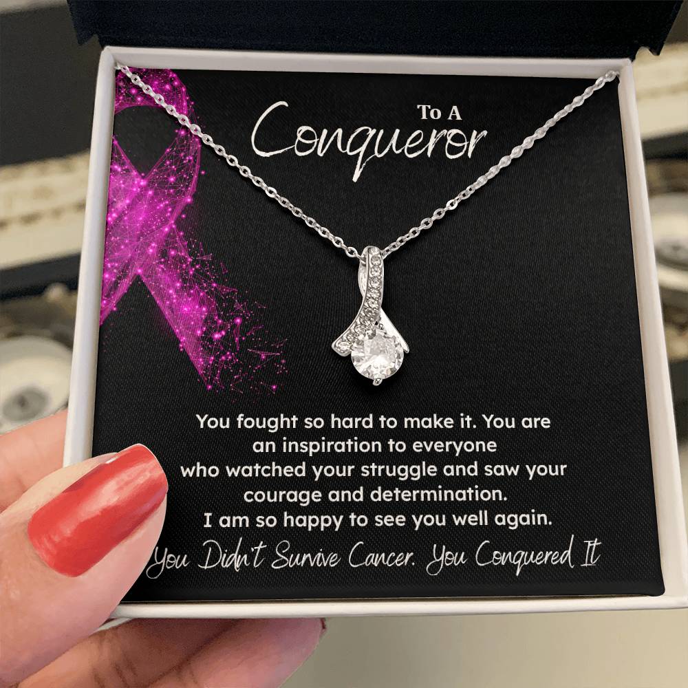 A Conqueror Fighting cancer jewelry Conqueror necklace Meaningful gift Supportive gift for cancer warriors You are strong necklace Braver necklace Stronger necklace Breast cancer necklace for soulmate Breast cancer necklace for soulmate