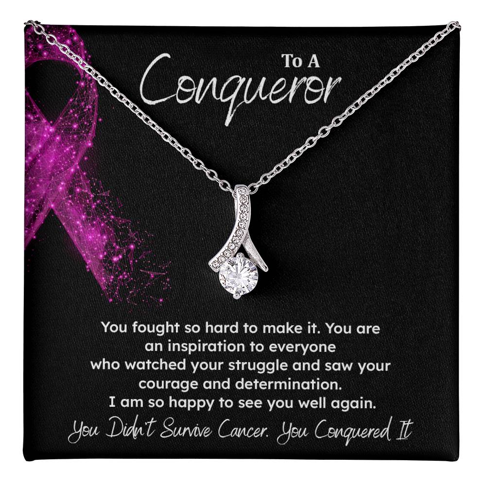 A Conqueror Fighting cancer jewelry Conqueror necklace Meaningful gift Supportive gift for cancer warriors You are strong necklace Braver necklace Stronger necklace Breast cancer necklace for soulmate Breast cancer necklace for soulmate