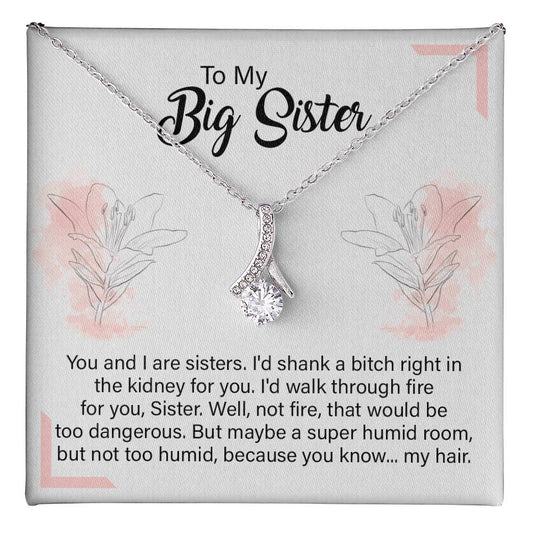 Big Sister Necklace Gift with Hilarious Quote Card