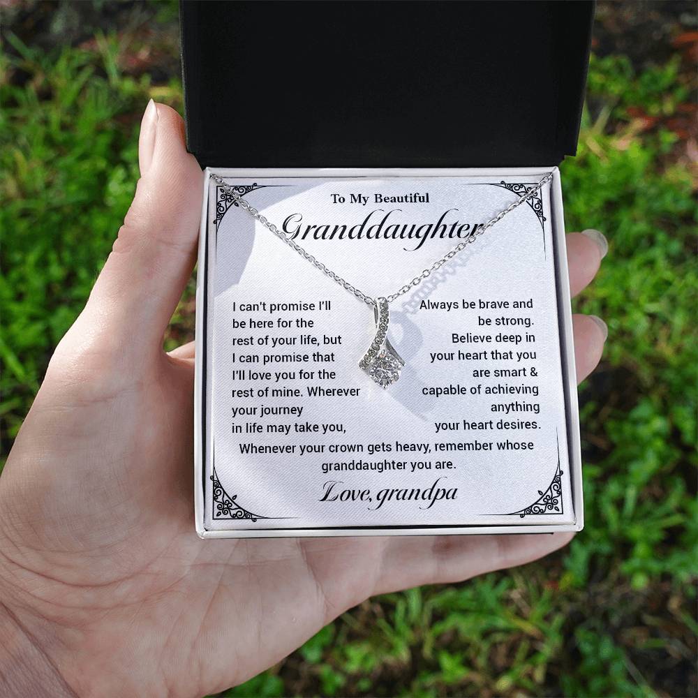 Granddaughter Necklace Gift from Grandpa – Crown & Strength Message