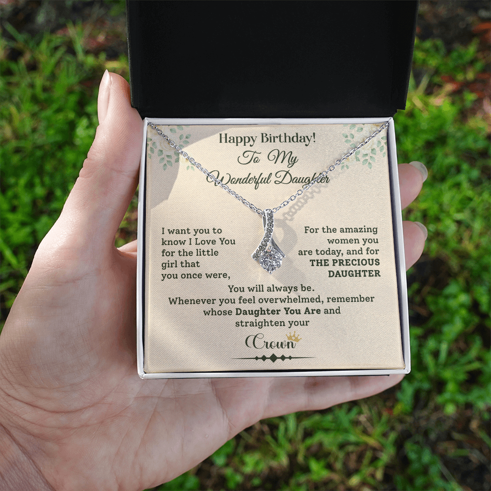 Birthday Necklace Gift for Daughter Crown Message Card