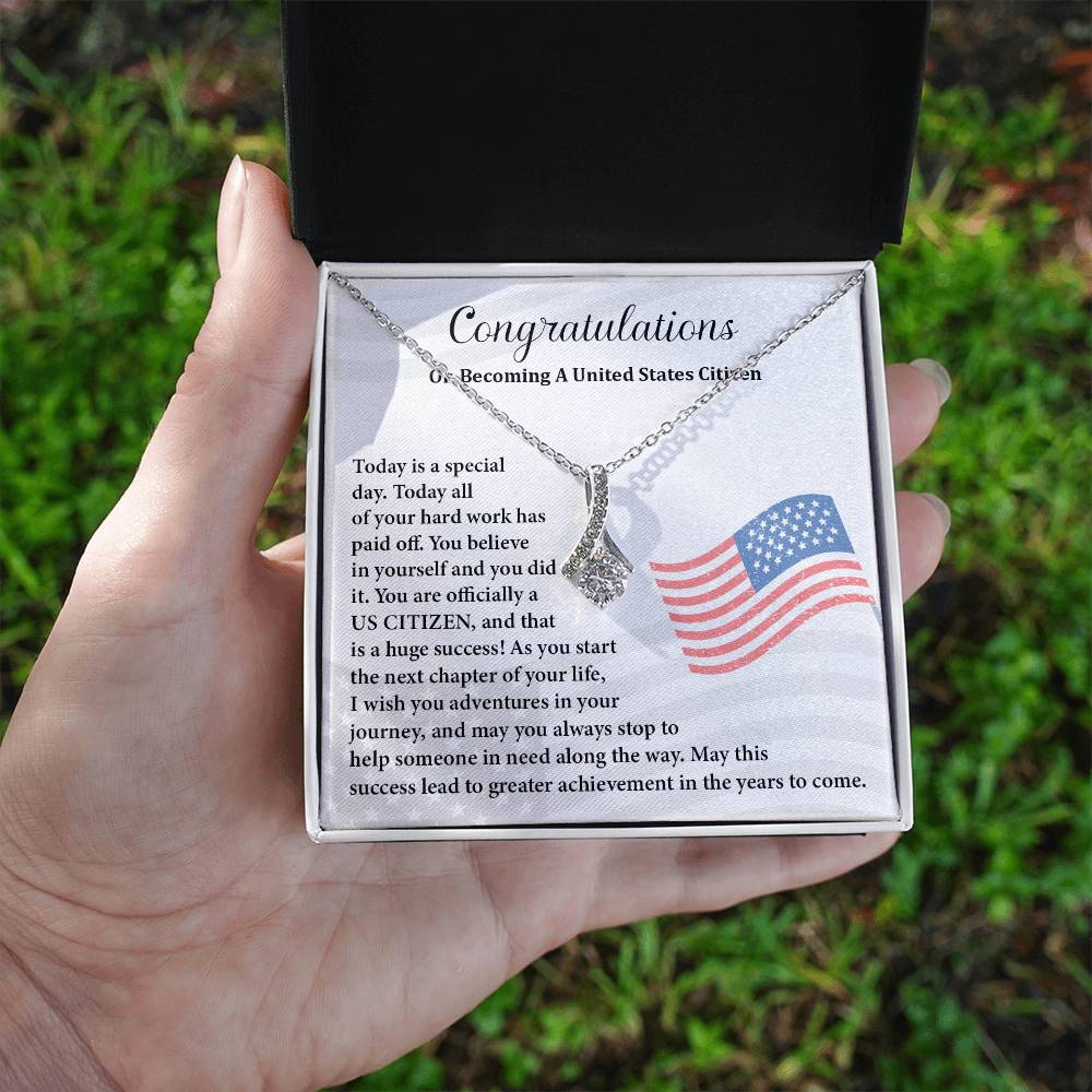 Congratulations Necklace For New U.s. Citizen Gift For New U.s. Patriot Necklace For New Journey As U.s. Citizen Gift For U.s. Citizenship Ceremony Necklace With Message Of Success Necklace For New Chapter In Life Gift For U.s. Patriot