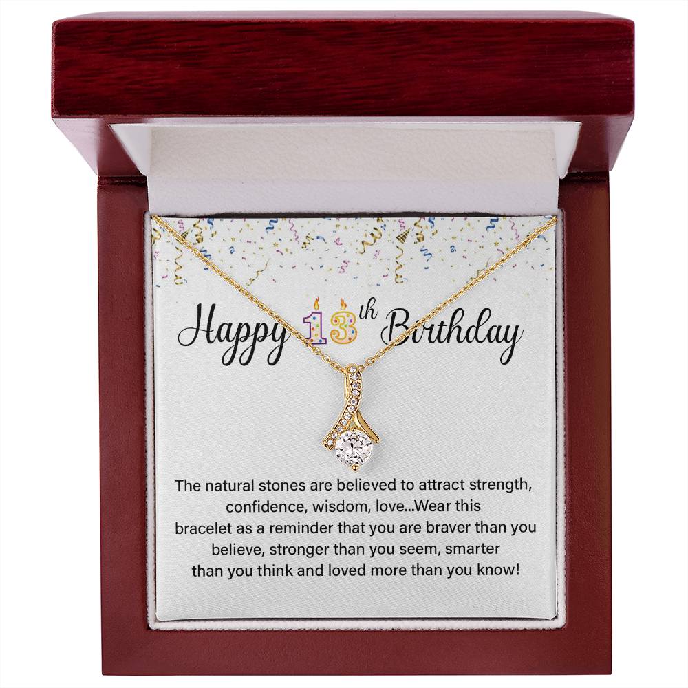13th Birthday Necklace for Teen Girl – Crystal Pendant with Card