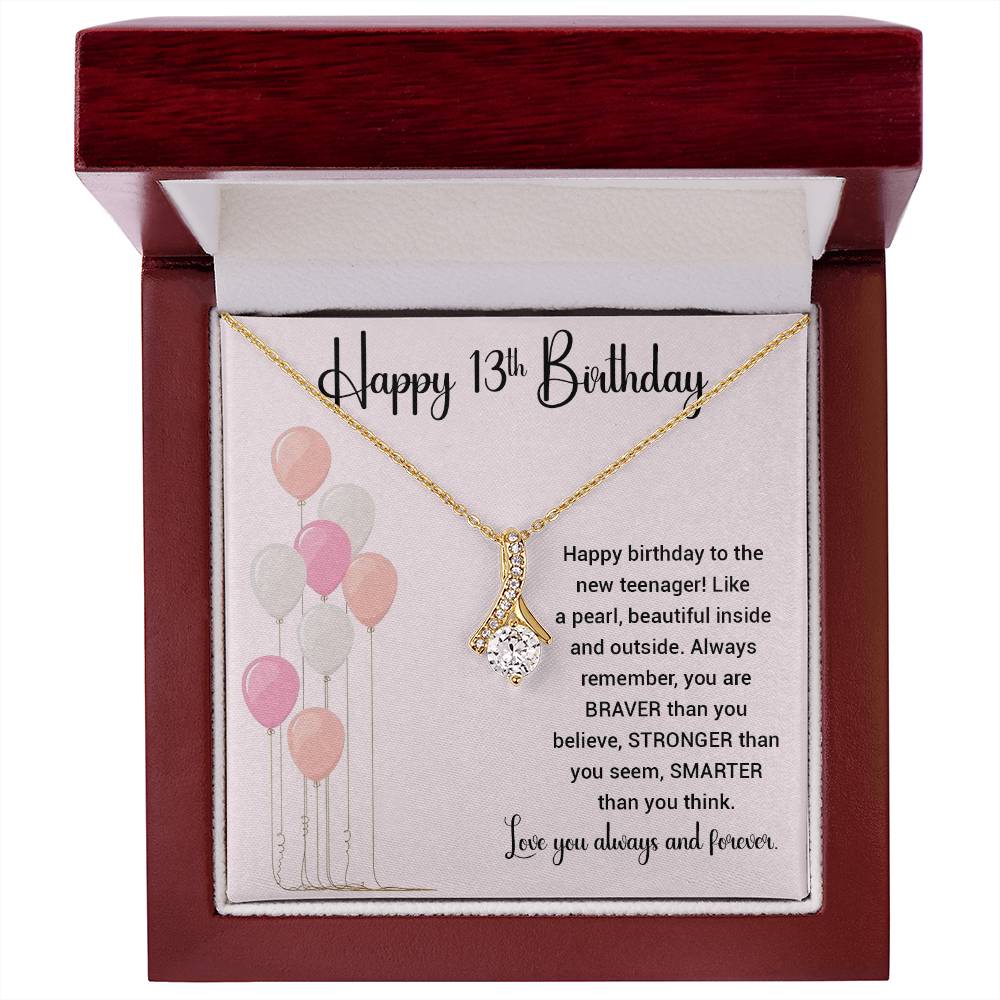 13th Birthday Necklace for Girl – Elegant Gift with Balloon Card