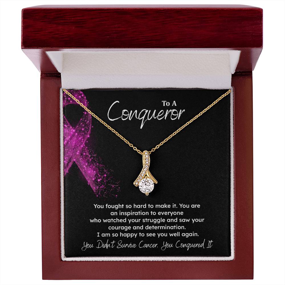 A Conqueror Fighting cancer jewelry Conqueror necklace Meaningful gift Supportive gift for cancer warriors You are strong necklace Braver necklace Stronger necklace Breast cancer necklace for soulmate Breast cancer necklace for soulmate