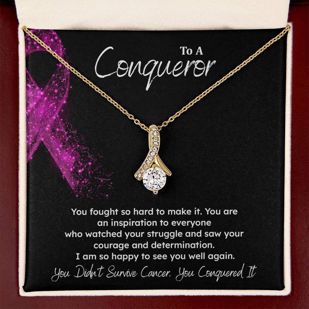 A Conqueror Fighting cancer jewelry Conqueror necklace Meaningful gift Supportive gift for cancer warriors You are strong necklace Braver necklace Stronger necklace Breast cancer necklace for soulmate Breast cancer necklace for soulmate