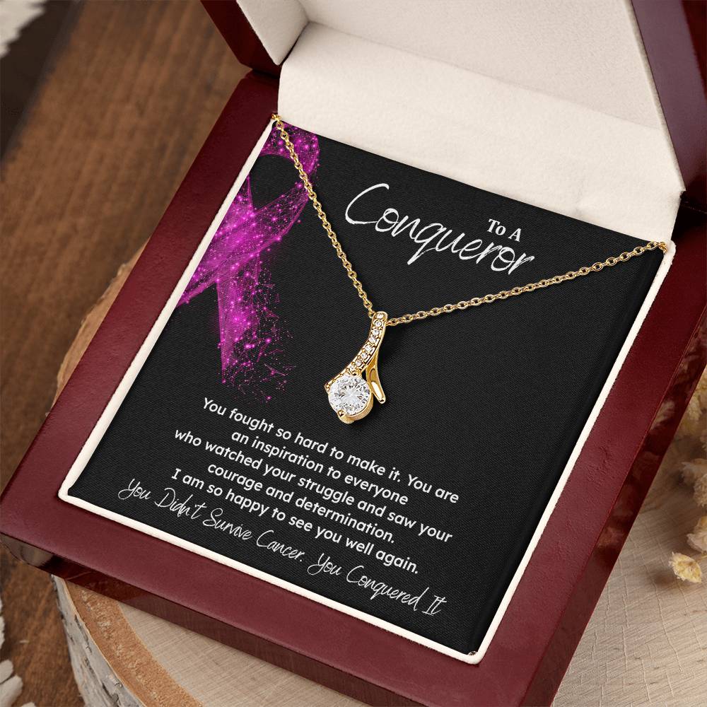 A Conqueror Fighting cancer jewelry Conqueror necklace Meaningful gift Supportive gift for cancer warriors You are strong necklace Braver necklace Stronger necklace Breast cancer necklace for soulmate Breast cancer necklace for soulmate