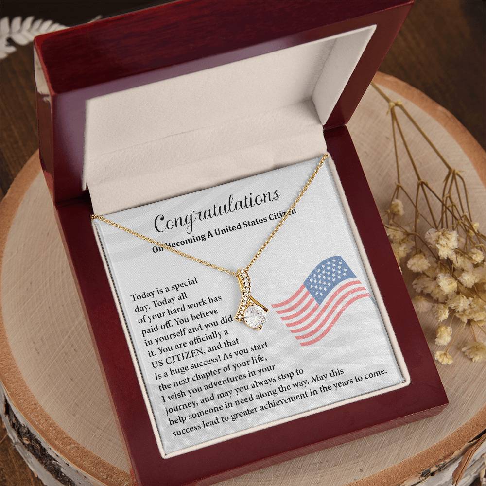 Congratulations Necklace For New U.s. Citizen Gift For New U.s. Patriot Necklace For New Journey As U.s. Citizen Gift For U.s. Citizenship Ceremony Necklace With Message Of Success Necklace For New Chapter In Life Gift For U.s. Patriot