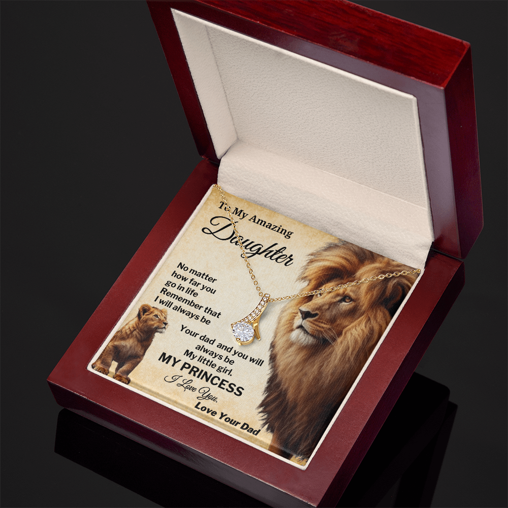 Lion Necklace for Daughter from Dad My Princess Card