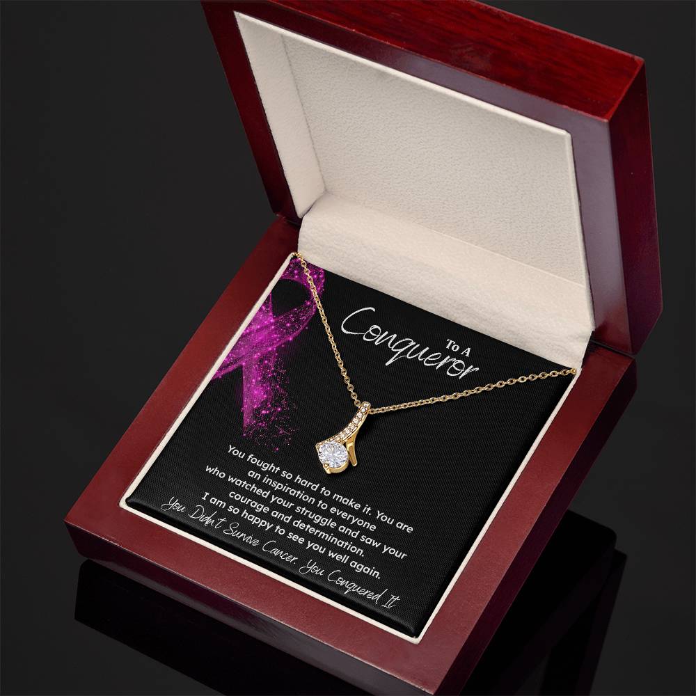 A Conqueror Fighting cancer jewelry Conqueror necklace Meaningful gift Supportive gift for cancer warriors You are strong necklace Braver necklace Stronger necklace Breast cancer necklace for soulmate Breast cancer necklace for soulmate