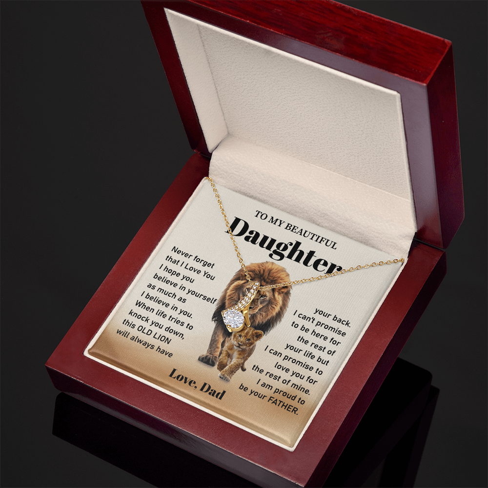 Daughter Necklace Gift from Dad Lion Message Card