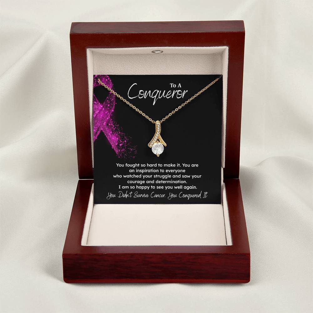 A Conqueror Fighting cancer jewelry Conqueror necklace Meaningful gift Supportive gift for cancer warriors You are strong necklace Braver necklace Stronger necklace Breast cancer necklace for soulmate Breast cancer necklace for soulmate