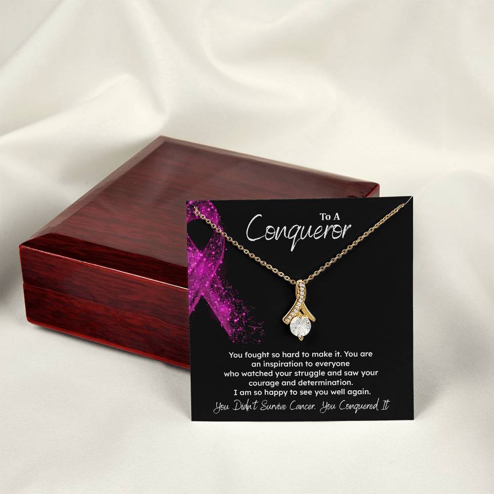 A Conqueror Fighting cancer jewelry Conqueror necklace Meaningful gift Supportive gift for cancer warriors You are strong necklace Braver necklace Stronger necklace Breast cancer necklace for soulmate Breast cancer necklace for soulmate