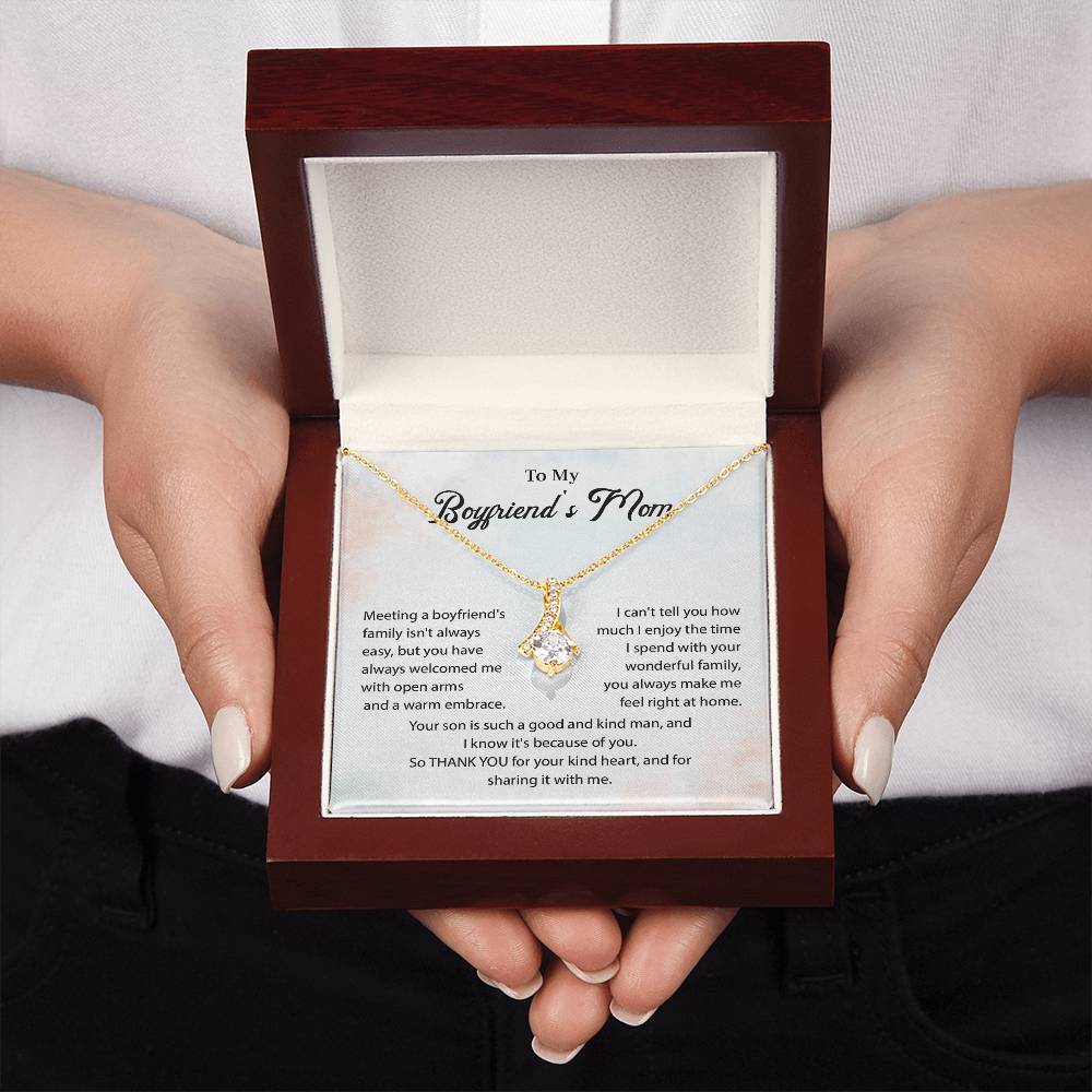 Boyfriend’s Mom Teardrop Necklace Gift with Card