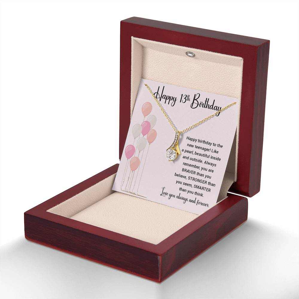 13th Birthday Necklace for Girl – Elegant Gift with Balloon Card