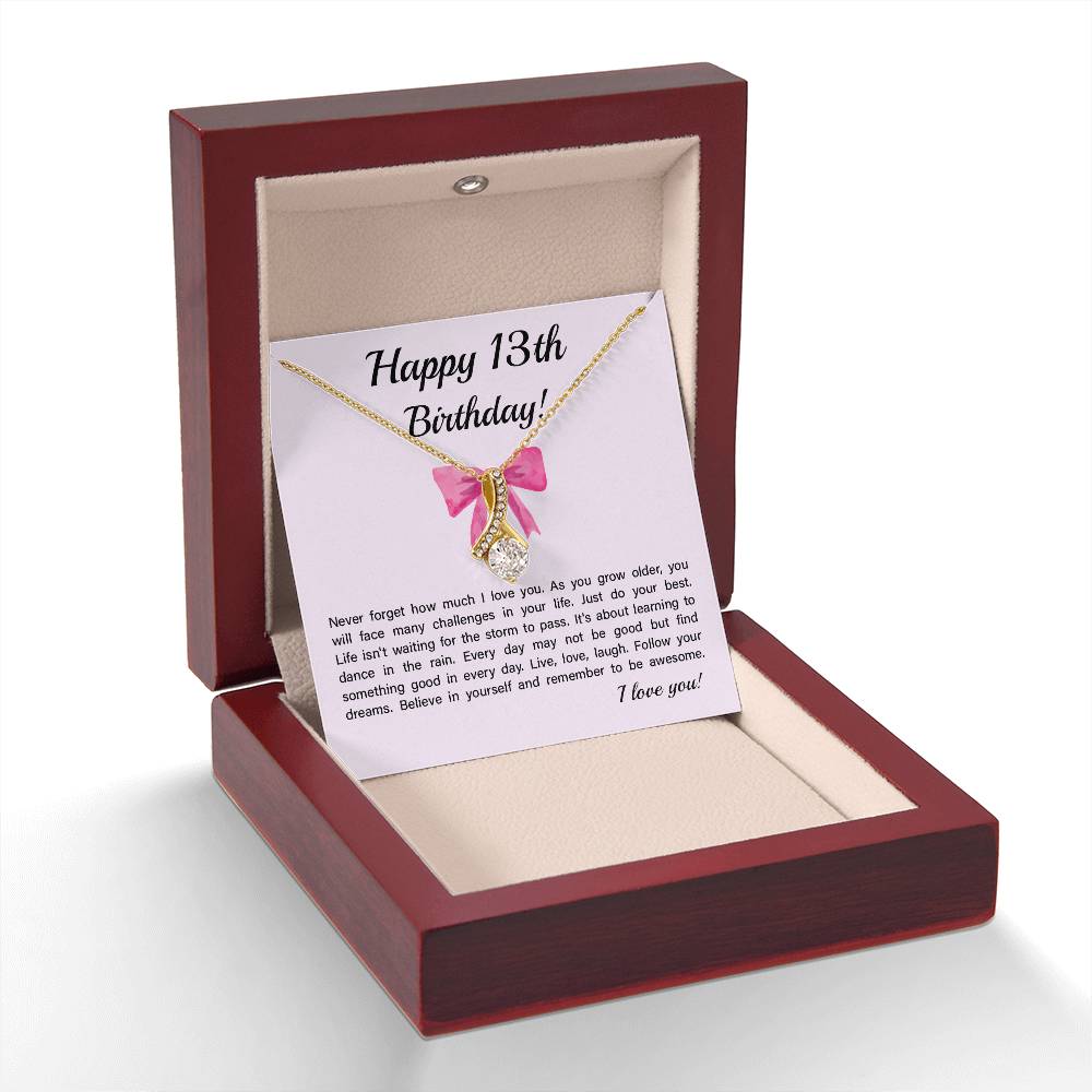 13th Birthday Necklace Gift for Teen Girl – Inspirational Card & Bow