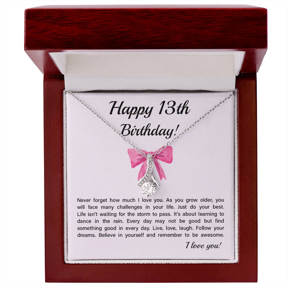 13th Birthday Necklace Gift for Teen Girl – Inspirational Card & Bow