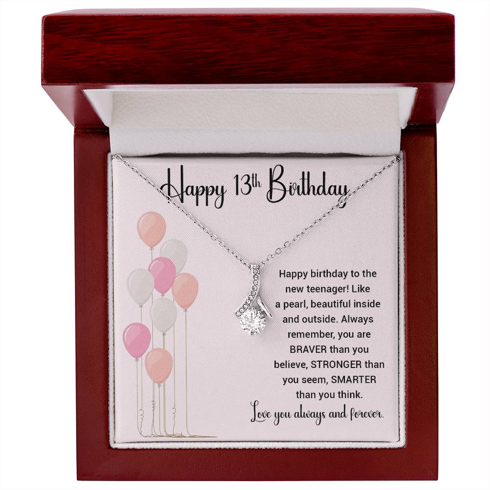 13th Birthday Necklace for Girl – Elegant Gift with Balloon Card