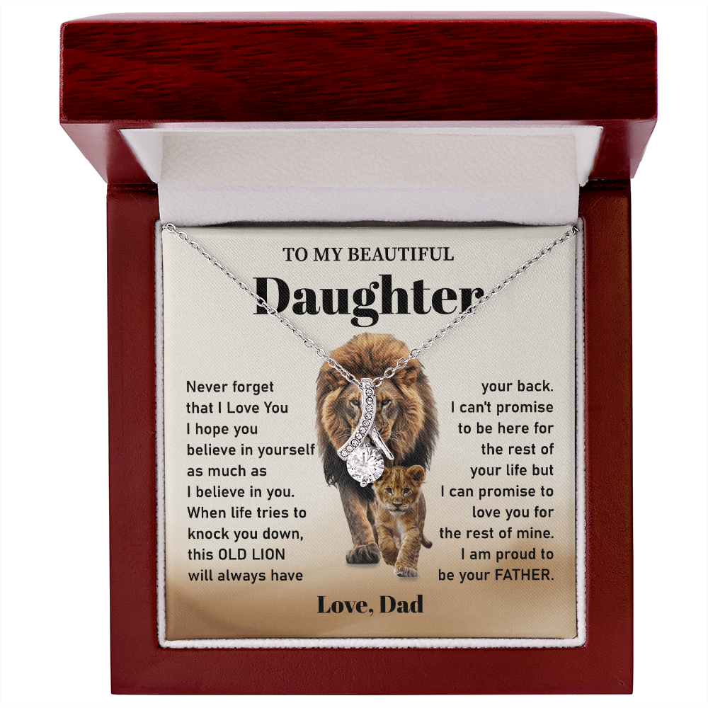 Daughter Necklace Gift from Dad Lion Message Card