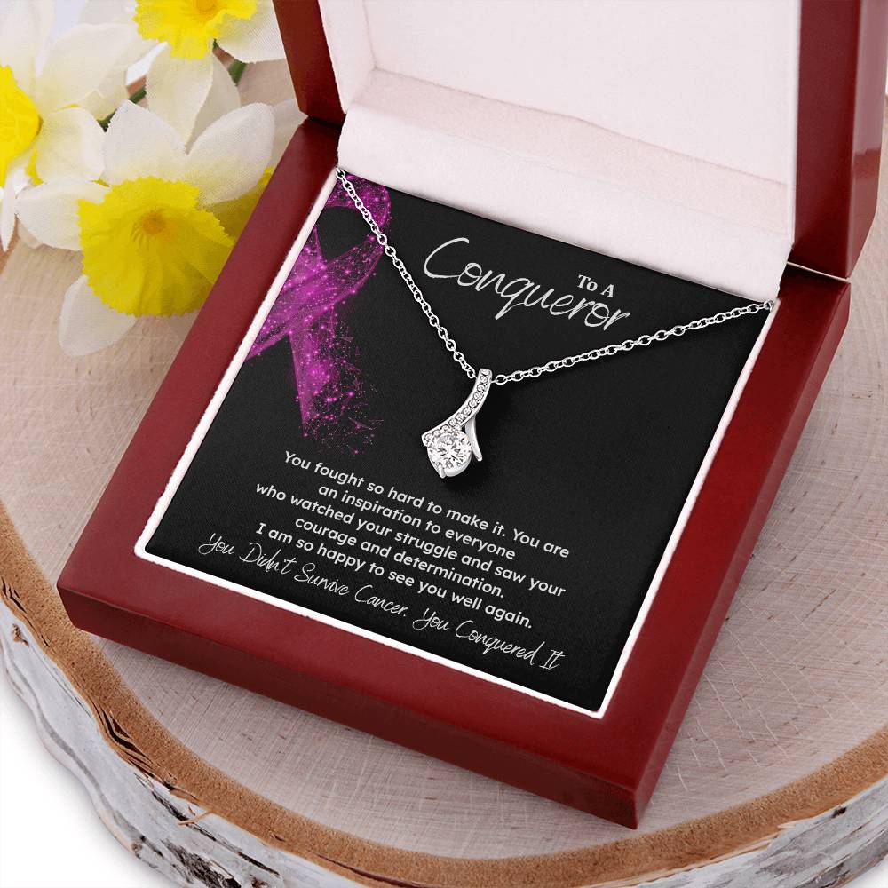 A Conqueror Fighting cancer jewelry Conqueror necklace Meaningful gift Supportive gift for cancer warriors You are strong necklace Braver necklace Stronger necklace Breast cancer necklace for soulmate Breast cancer necklace for soulmate