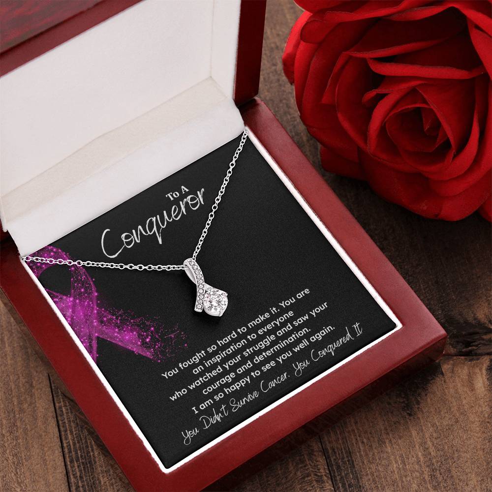 A Conqueror Fighting cancer jewelry Conqueror necklace Meaningful gift Supportive gift for cancer warriors You are strong necklace Braver necklace Stronger necklace Breast cancer necklace for soulmate Breast cancer necklace for soulmate