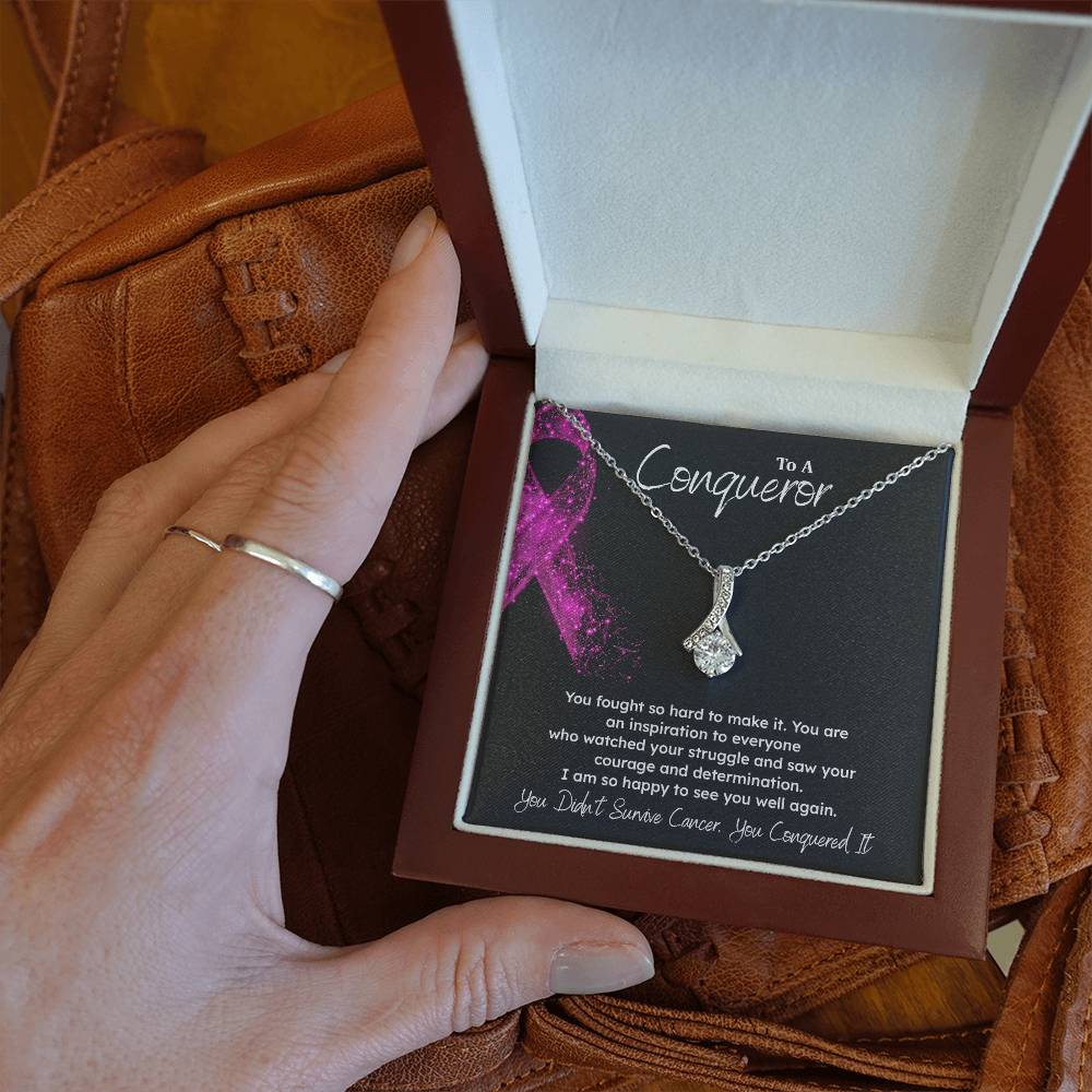 A Conqueror Fighting cancer jewelry Conqueror necklace Meaningful gift Supportive gift for cancer warriors You are strong necklace Braver necklace Stronger necklace Breast cancer necklace for soulmate Breast cancer necklace for soulmate