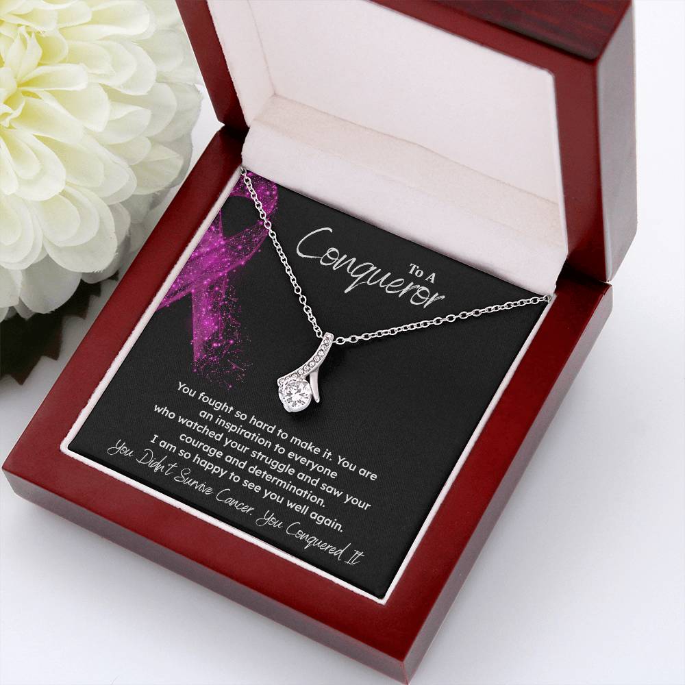 A Conqueror Fighting cancer jewelry Conqueror necklace Meaningful gift Supportive gift for cancer warriors You are strong necklace Braver necklace Stronger necklace Breast cancer necklace for soulmate Breast cancer necklace for soulmate