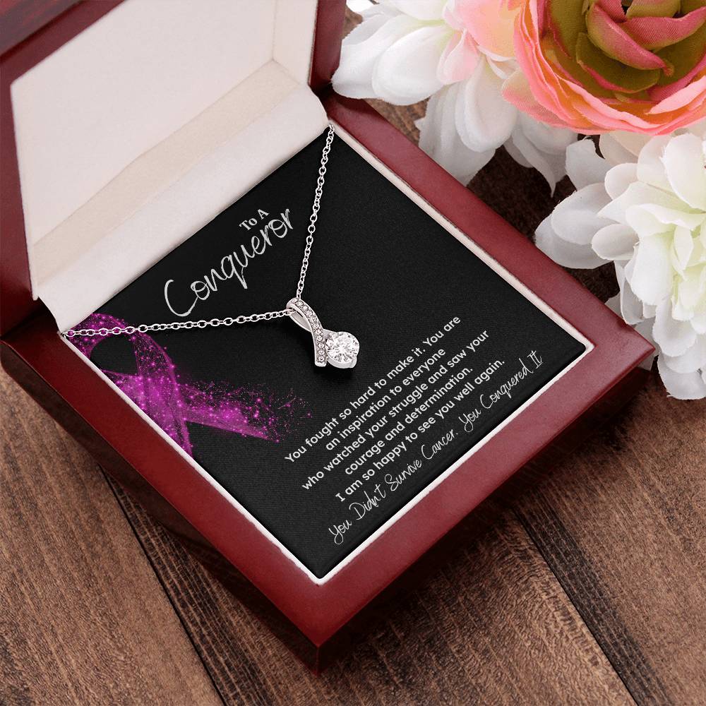 A Conqueror Fighting cancer jewelry Conqueror necklace Meaningful gift Supportive gift for cancer warriors You are strong necklace Braver necklace Stronger necklace Breast cancer necklace for soulmate Breast cancer necklace for soulmate