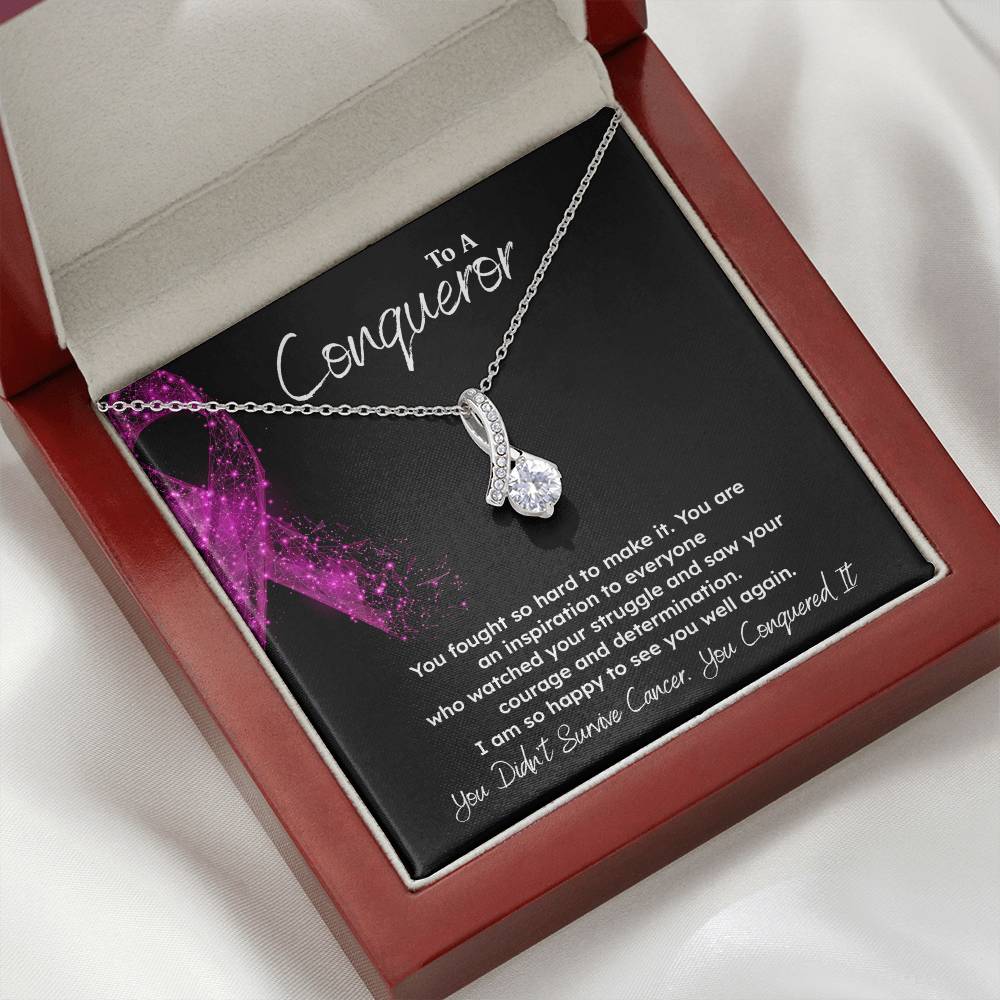 A Conqueror Fighting cancer jewelry Conqueror necklace Meaningful gift Supportive gift for cancer warriors You are strong necklace Braver necklace Stronger necklace Breast cancer necklace for soulmate Breast cancer necklace for soulmate