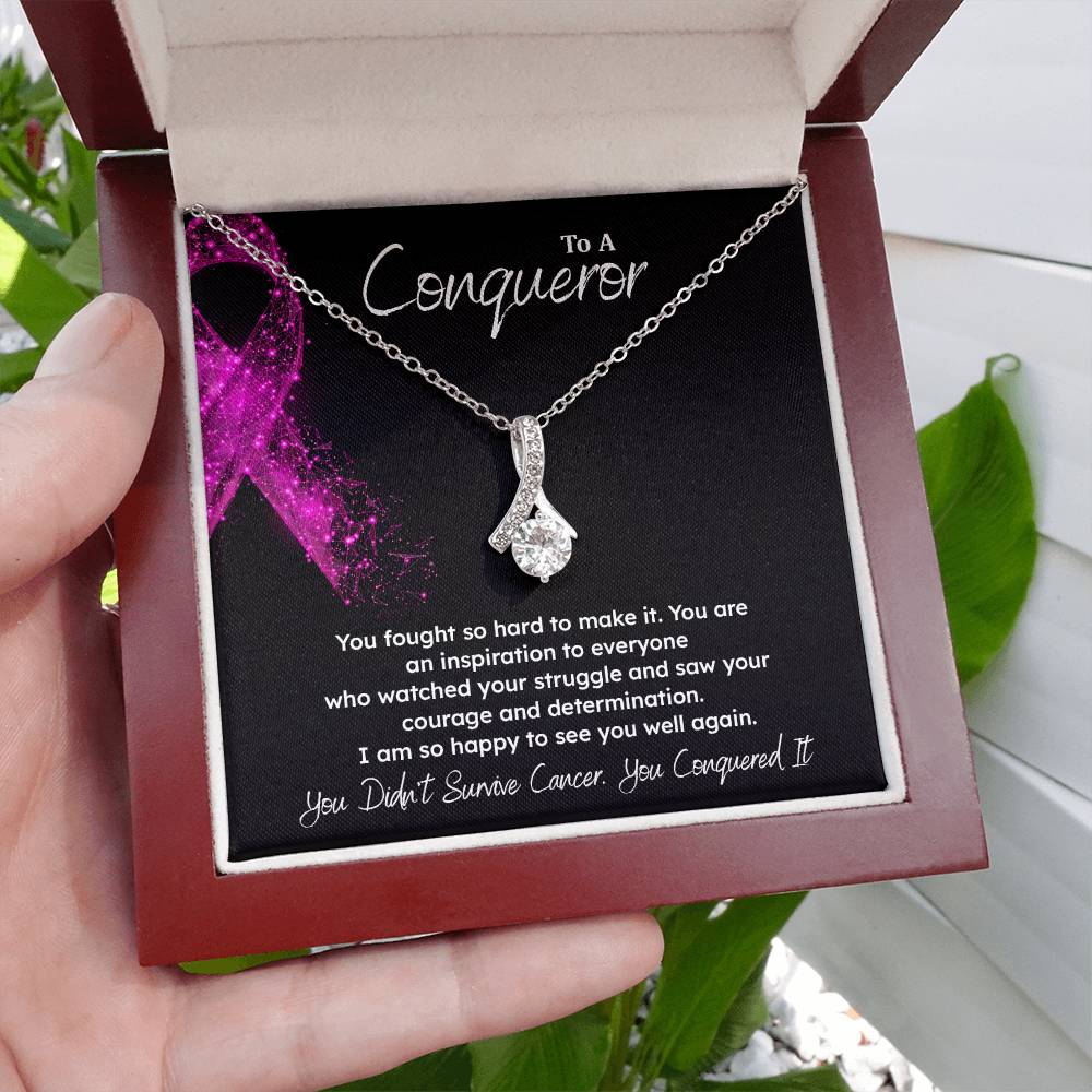 A Conqueror Fighting cancer jewelry Conqueror necklace Meaningful gift Supportive gift for cancer warriors You are strong necklace Braver necklace Stronger necklace Breast cancer necklace for soulmate Breast cancer necklace for soulmate