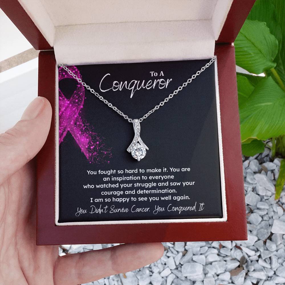 A Conqueror Fighting cancer jewelry Conqueror necklace Meaningful gift Supportive gift for cancer warriors You are strong necklace Braver necklace Stronger necklace Breast cancer necklace for soulmate Breast cancer necklace for soulmate