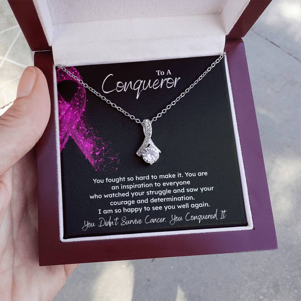 A Conqueror Fighting cancer jewelry Conqueror necklace Meaningful gift Supportive gift for cancer warriors You are strong necklace Braver necklace Stronger necklace Breast cancer necklace for soulmate Breast cancer necklace for soulmate