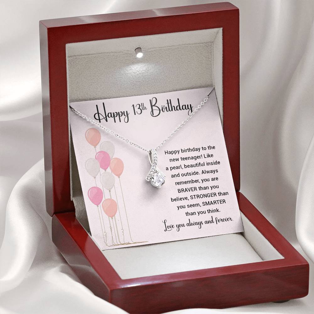 13th Birthday Necklace for Girl – Elegant Gift with Balloon Card