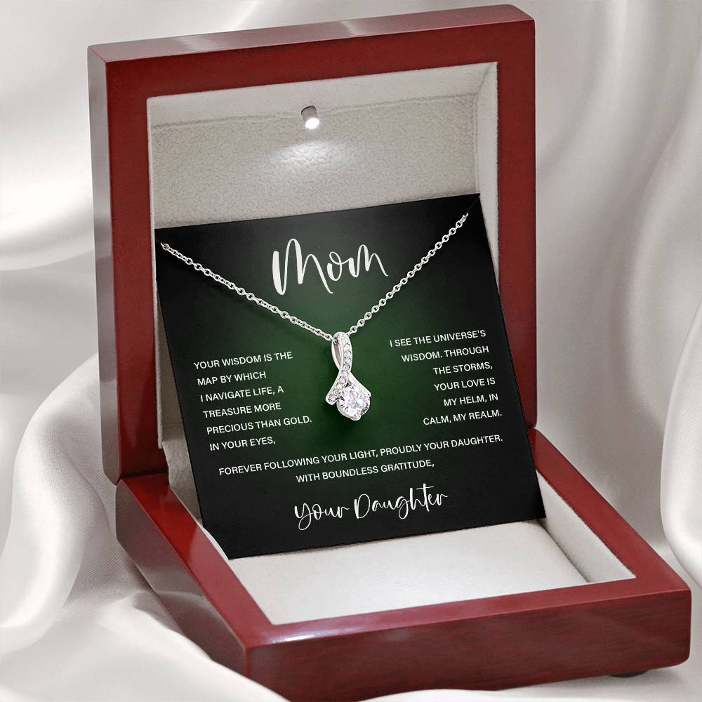Mom Necklace from Daughter – Wisdom & Gratitude Gift with Message Card