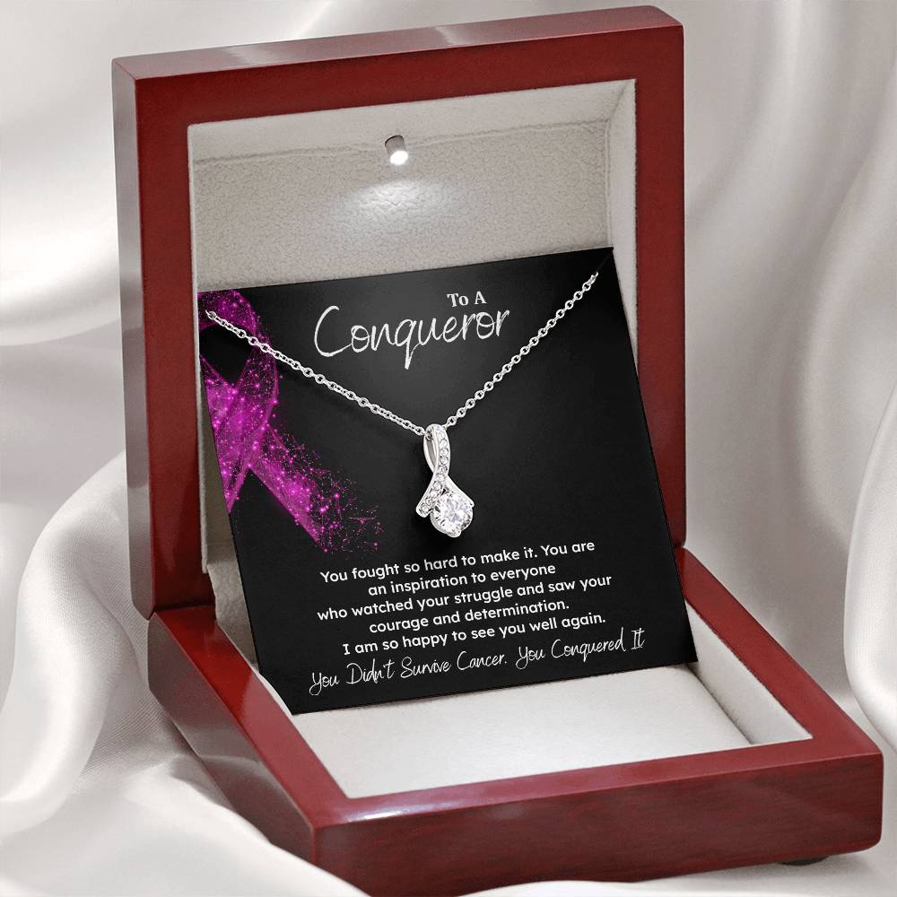 A Conqueror Fighting cancer jewelry Conqueror necklace Meaningful gift Supportive gift for cancer warriors You are strong necklace Braver necklace Stronger necklace Breast cancer necklace for soulmate Breast cancer necklace for soulmate