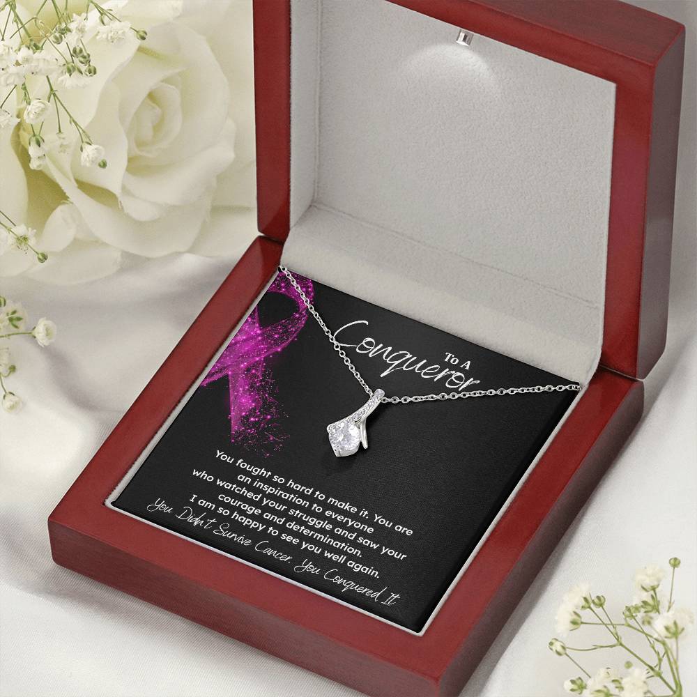 A Conqueror Fighting cancer jewelry Conqueror necklace Meaningful gift Supportive gift for cancer warriors You are strong necklace Braver necklace Stronger necklace Breast cancer necklace for soulmate Breast cancer necklace for soulmate