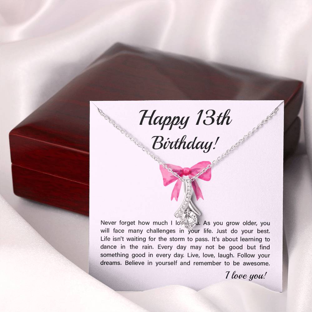 13th Birthday Necklace Gift for Teen Girl – Inspirational Card & Bow