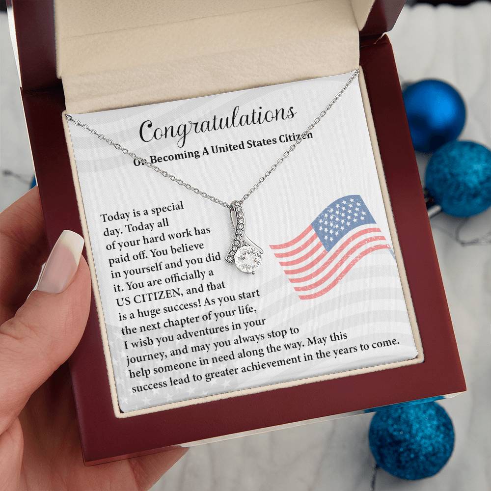 Congratulations Necklace For New U.s. Citizen Gift For New U.s. Patriot Necklace For New Journey As U.s. Citizen Gift For U.s. Citizenship Ceremony Necklace With Message Of Success Necklace For New Chapter In Life Gift For U.s. Patriot