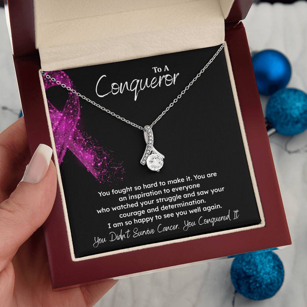 A Conqueror Fighting cancer jewelry Conqueror necklace Meaningful gift Supportive gift for cancer warriors You are strong necklace Braver necklace Stronger necklace Breast cancer necklace for soulmate Breast cancer necklace for soulmate