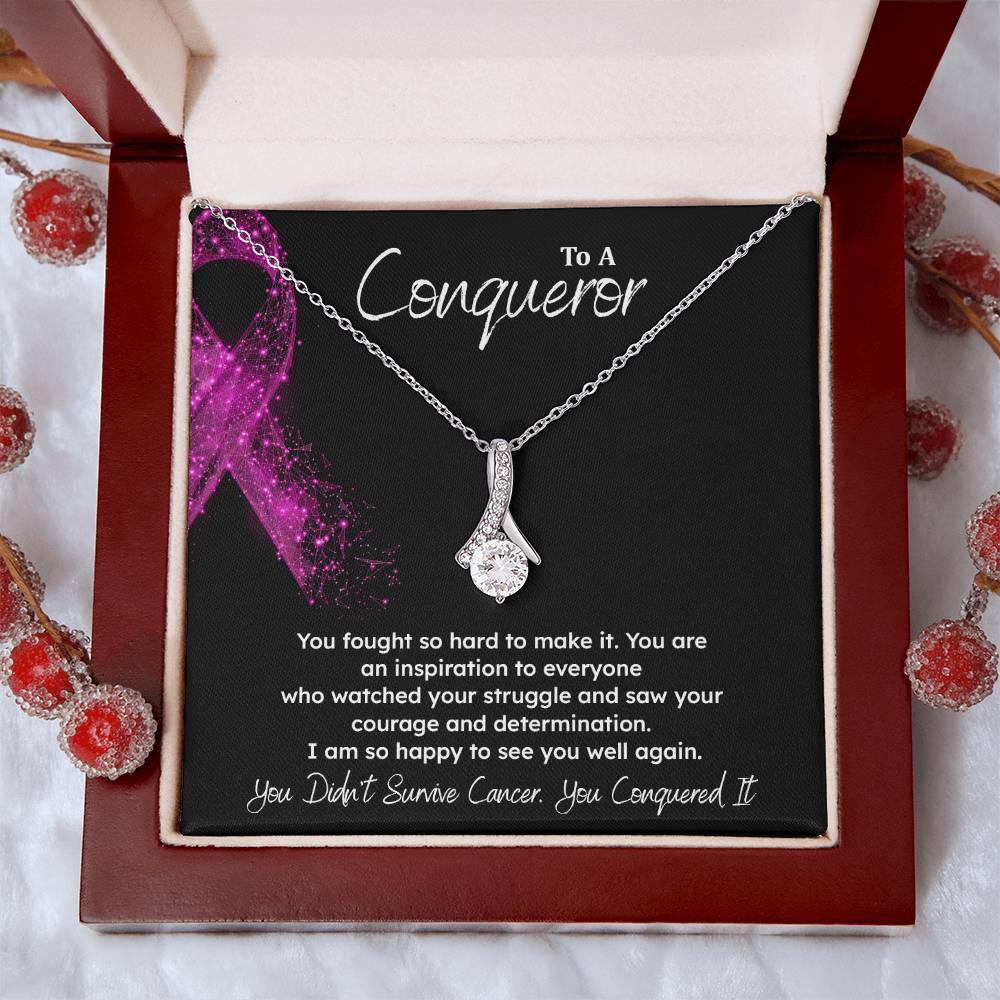 A Conqueror Fighting cancer jewelry Conqueror necklace Meaningful gift Supportive gift for cancer warriors You are strong necklace Braver necklace Stronger necklace Breast cancer necklace for soulmate Breast cancer necklace for soulmate