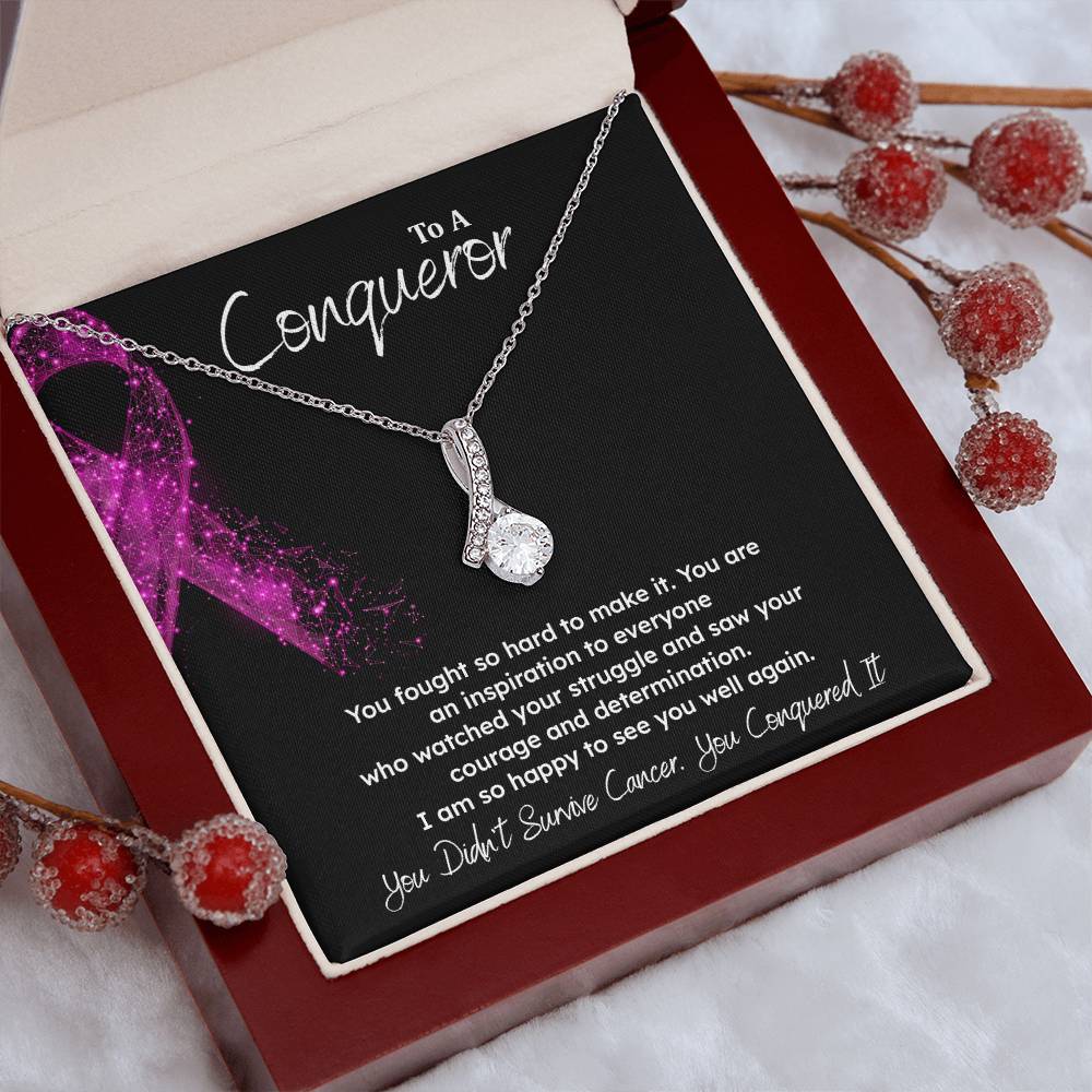 A Conqueror Fighting cancer jewelry Conqueror necklace Meaningful gift Supportive gift for cancer warriors You are strong necklace Braver necklace Stronger necklace Breast cancer necklace for soulmate Breast cancer necklace for soulmate