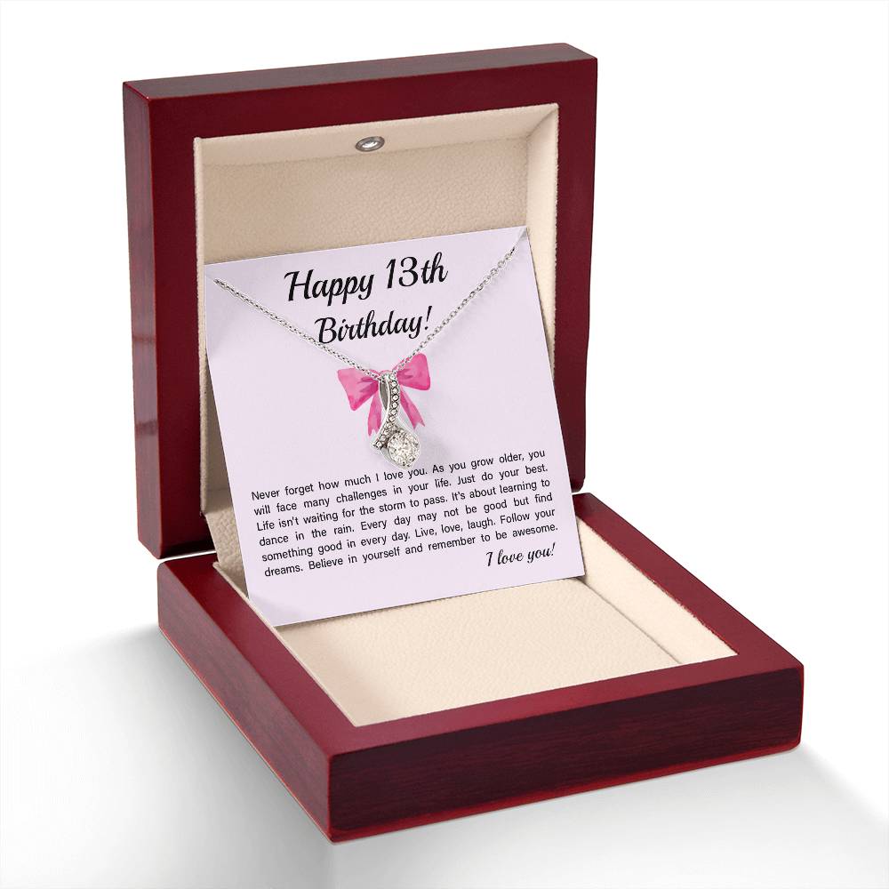 13th Birthday Necklace Gift for Teen Girl – Inspirational Card & Bow