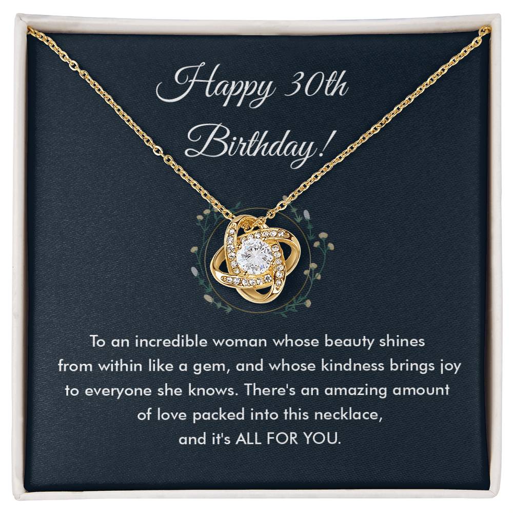 30th Birthday Necklace Gift for Her – Elegant Love Knot Pendant